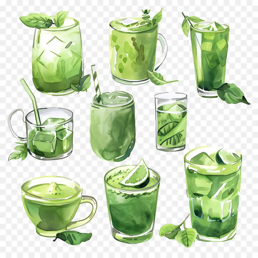 Bebida Matchá，Bebidas Verdes PNG