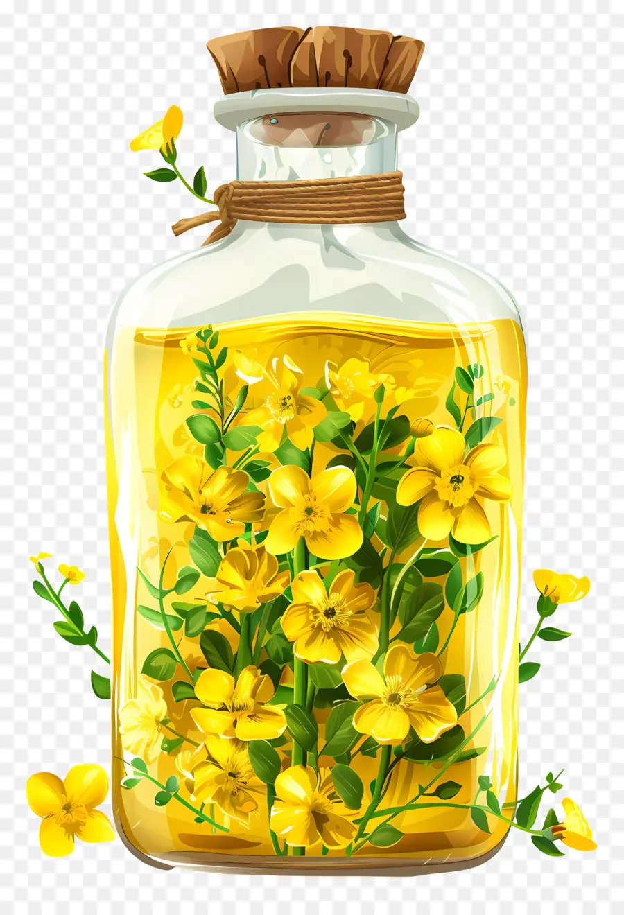 óleo De Canola，Frasco Com Flores Amarelas PNG