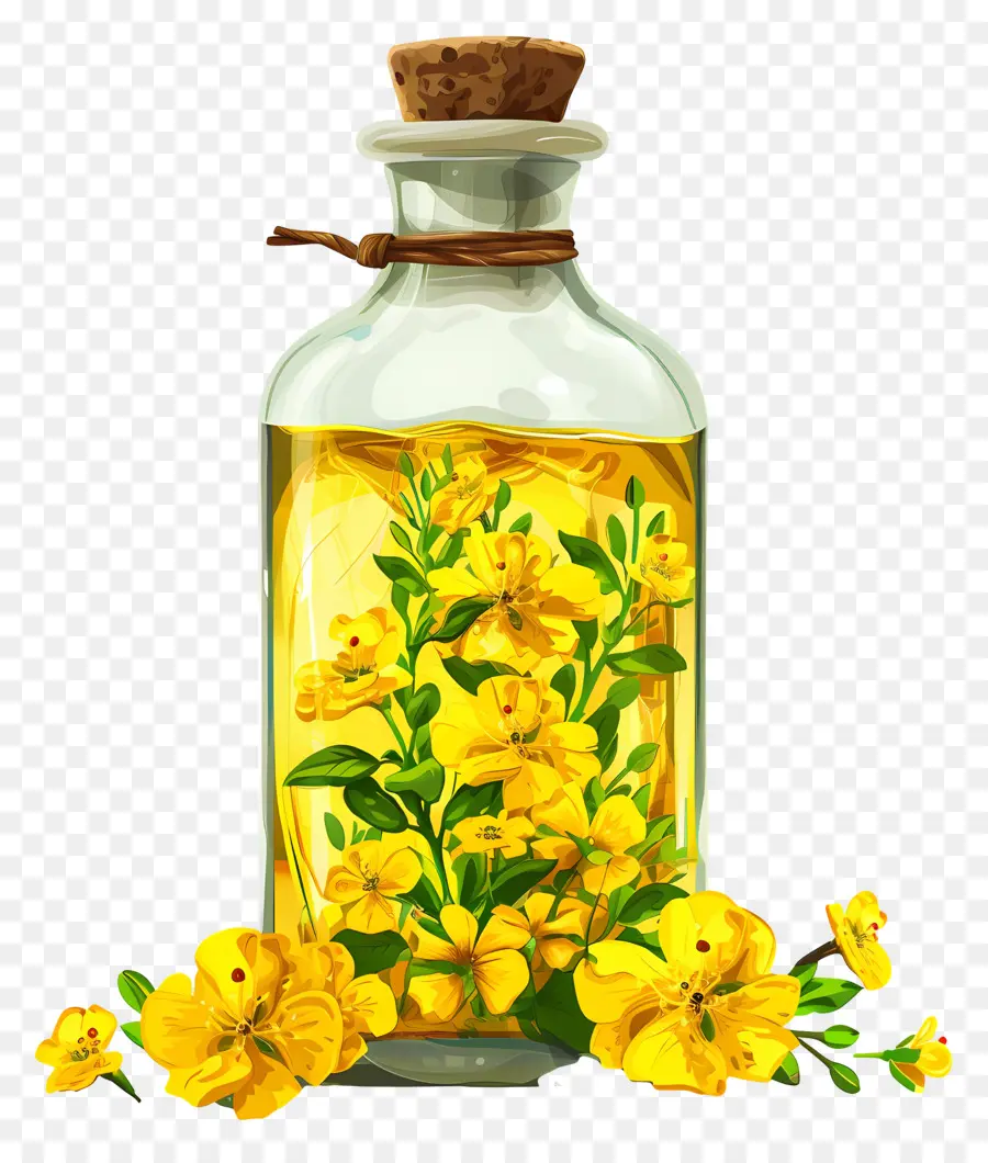 óleo De Canola，Frasco Com Flores Amarelas PNG