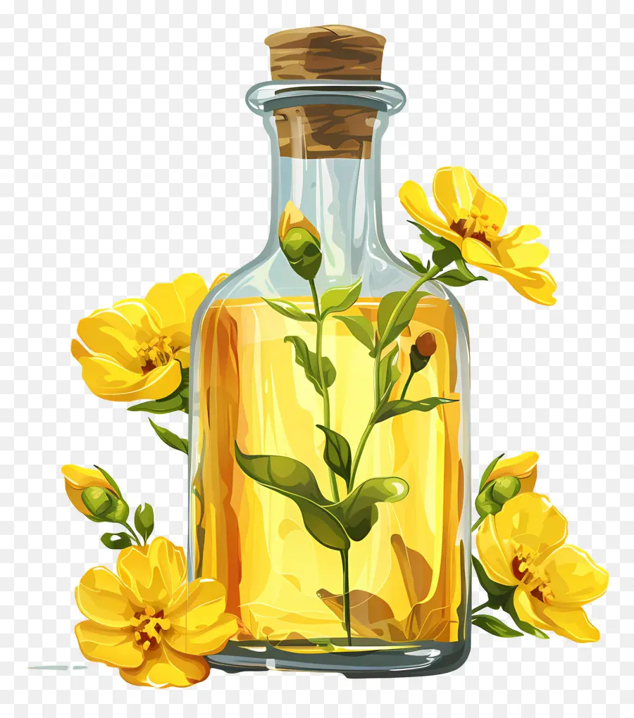 óleo De Canola，Frasco Com Flores Amarelas PNG