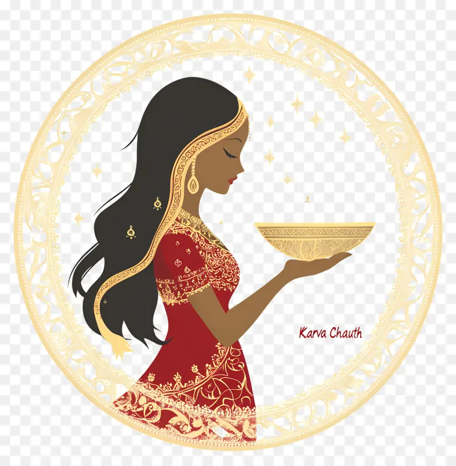 Karva Chauth，Mulher Em Vestido Tradicional PNG