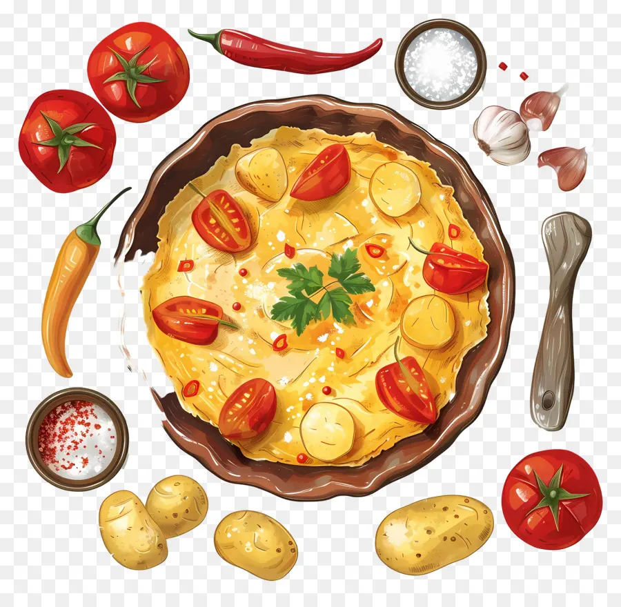 Omelete Espanhola，Pizza Vegetal PNG