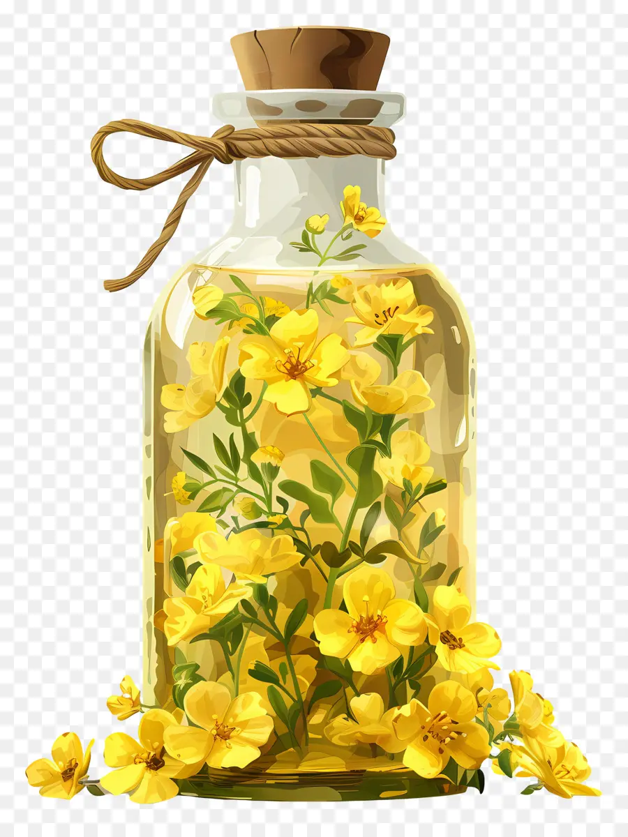 óleo De Canola，Frasco Com Flores Amarelas PNG