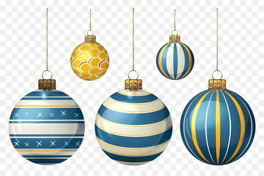 Pendurando Bolas De Natal，Enfeites Azuis E Amarelos PNG