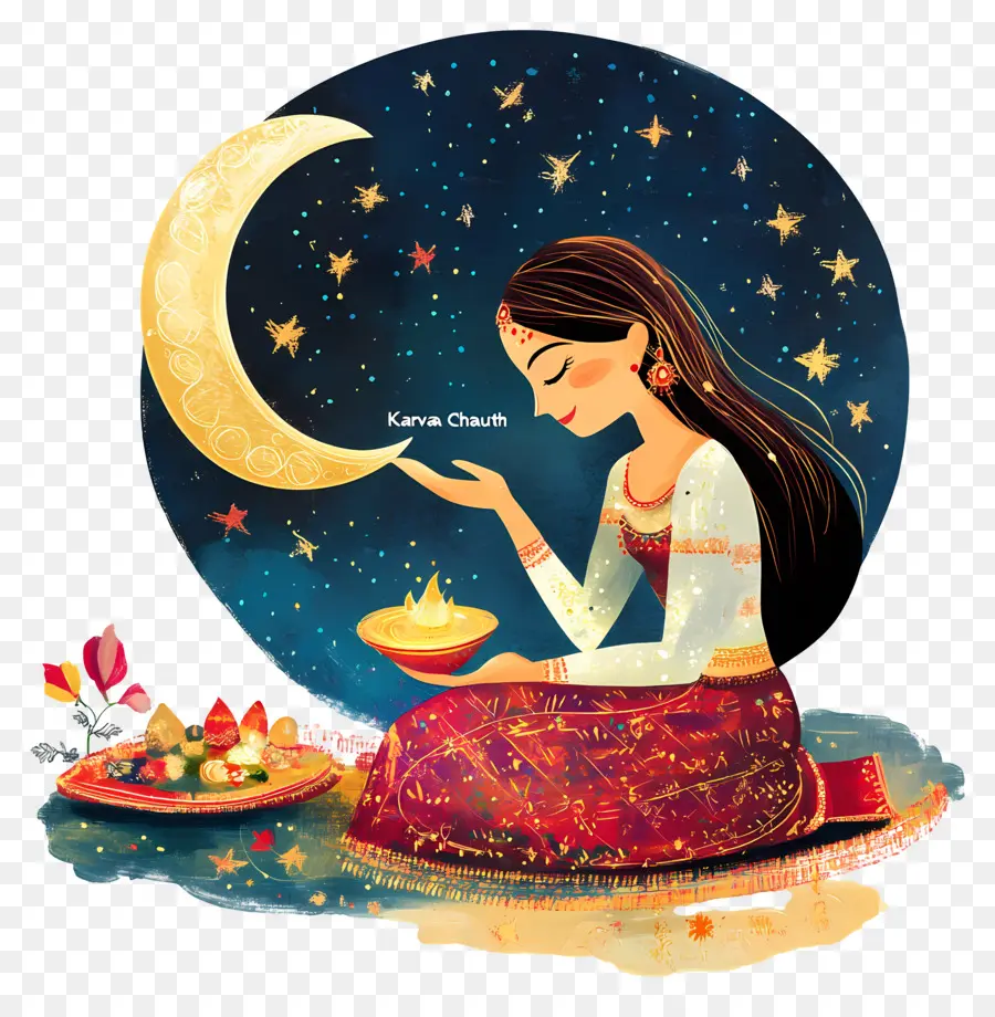 Karva Chauth，Mulher E Lua PNG