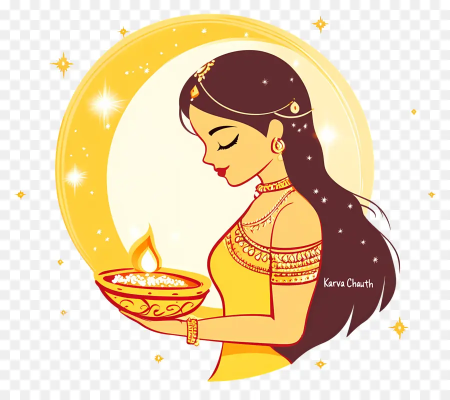 Karva Chauth，Mulher Com Diya PNG