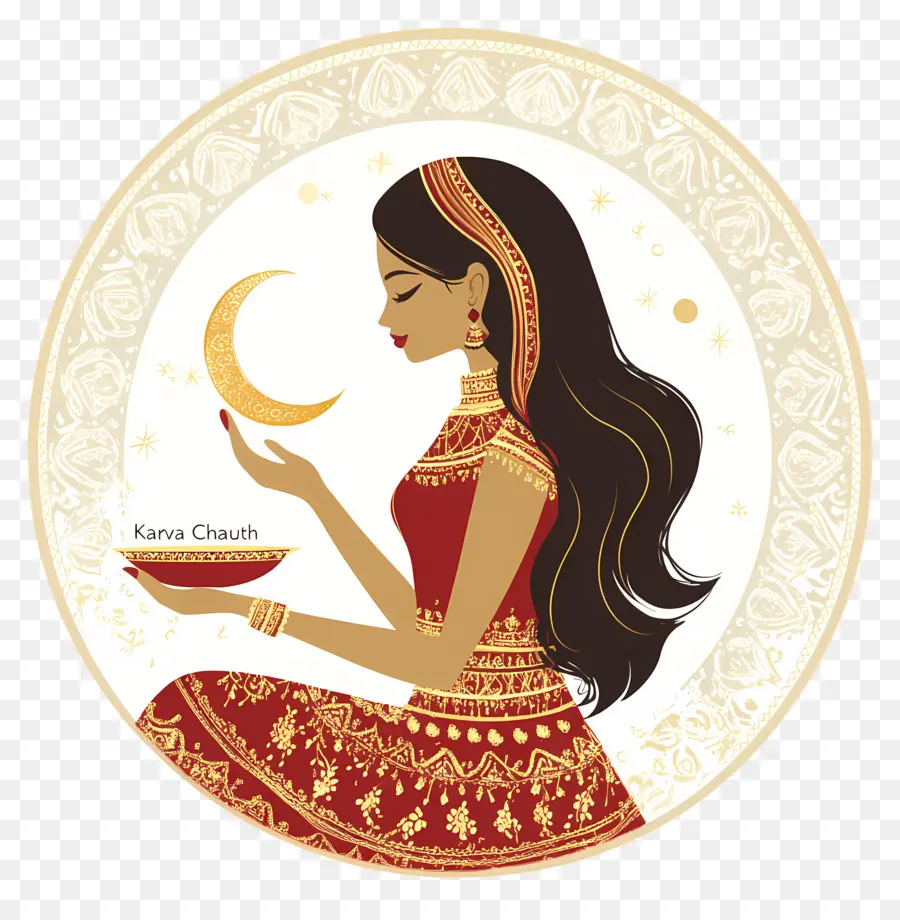 Karva Chauth，Mulher Com Diya PNG