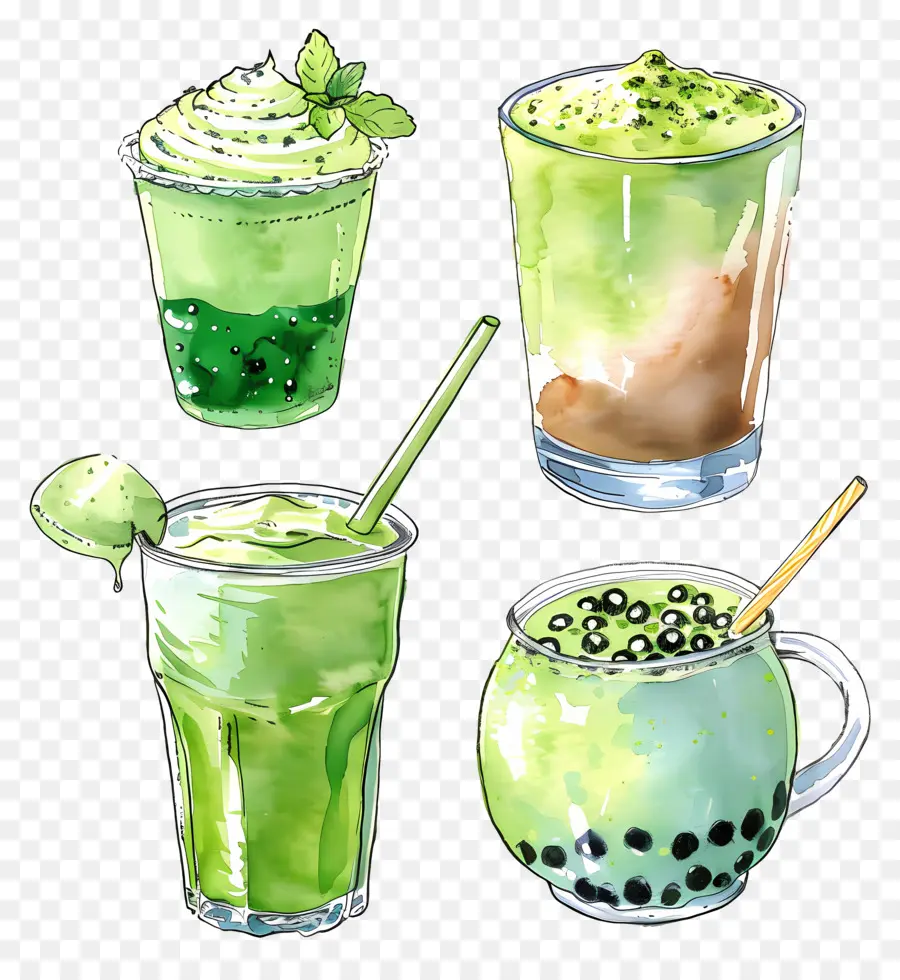 Bebida Matchá，Bebidas Verdes PNG