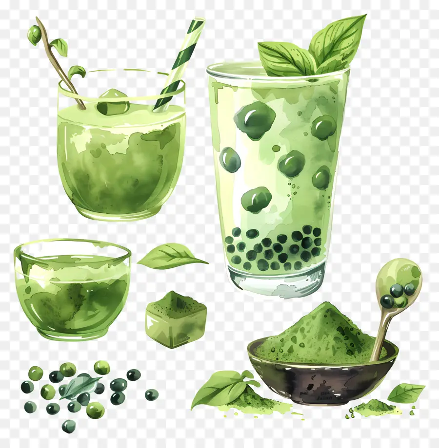 Bebida Matchá，Bebidas Verdes PNG