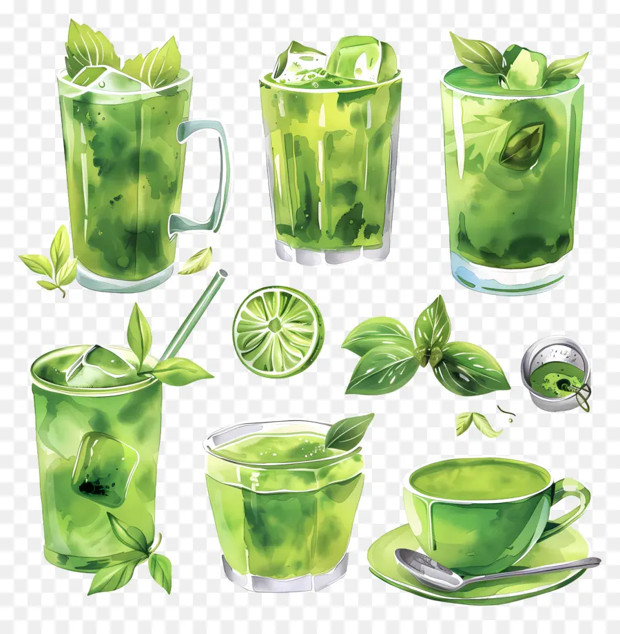 Bebida Matchá，Bebidas Verdes PNG