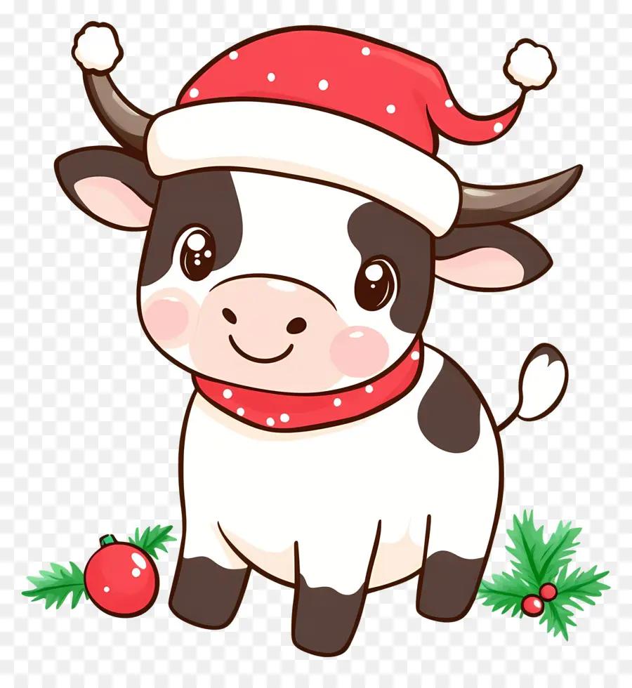 Vaca De Natal，Vaca Fofa Com Chapéu De Papai Noel PNG