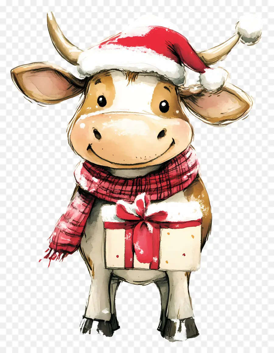 Vaca De Natal，Vaca Com Presentes E Lenço PNG