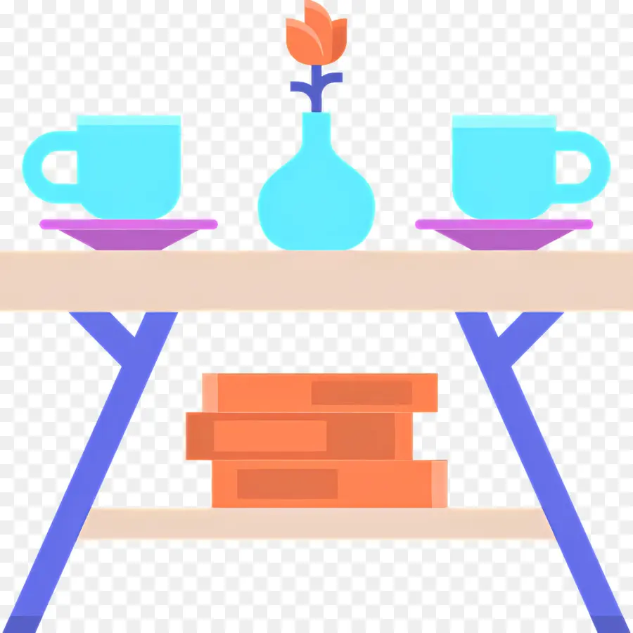 Mesa De Café，Mesa Com Xícaras E Vaso PNG