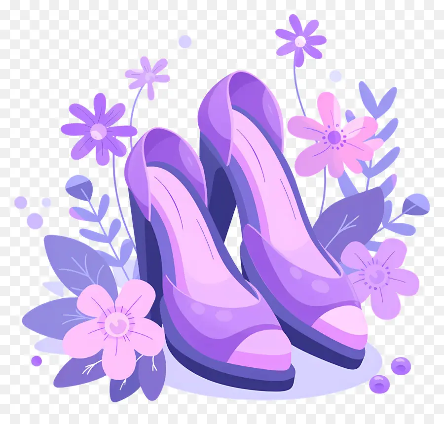 Sapato Estilete，Sapatos Roxos Com Flores PNG