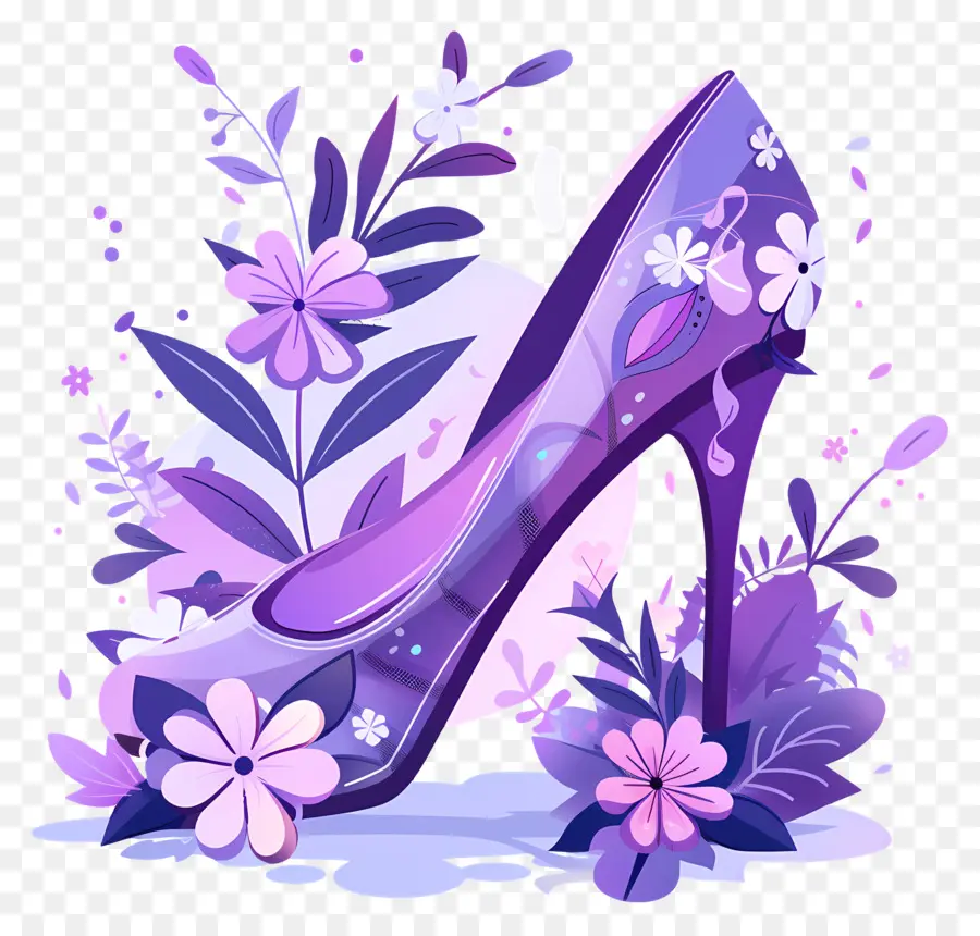 Sapato Estilete，Sapato Floral Roxo PNG