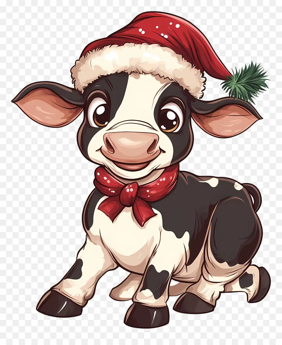 Vaca De Natal，Vaca Fofa Com Chapéu De Papai Noel PNG