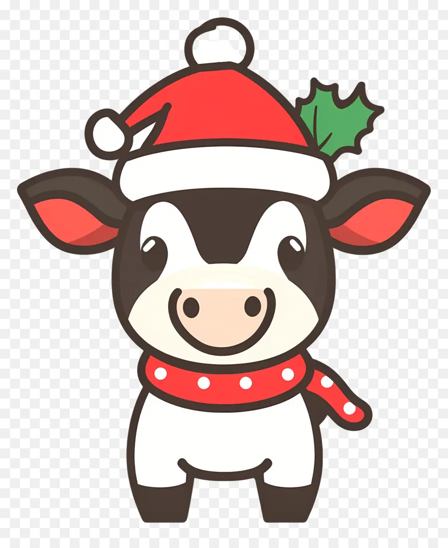 Vaca De Natal，Cara De Vaca Com Chapéu De Papai Noel PNG