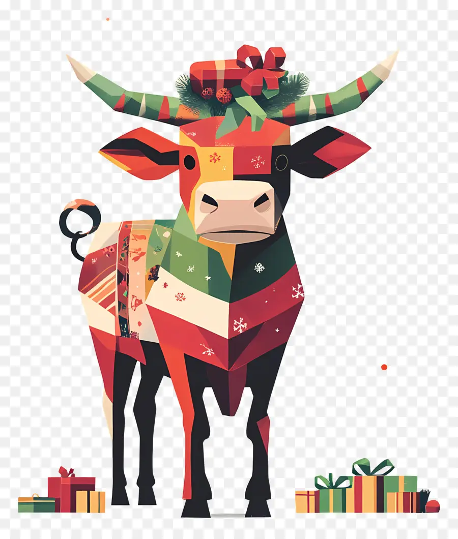 Vaca De Natal，Touro Colorido PNG