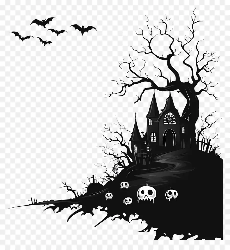 Modelo De Banner De Halloween，Casa Assombrada PNG