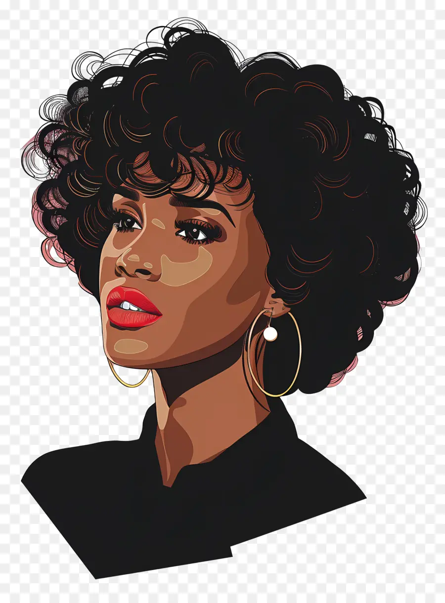 Whitney Houston，Mulher Estilosa Com Cabelo Cacheado PNG