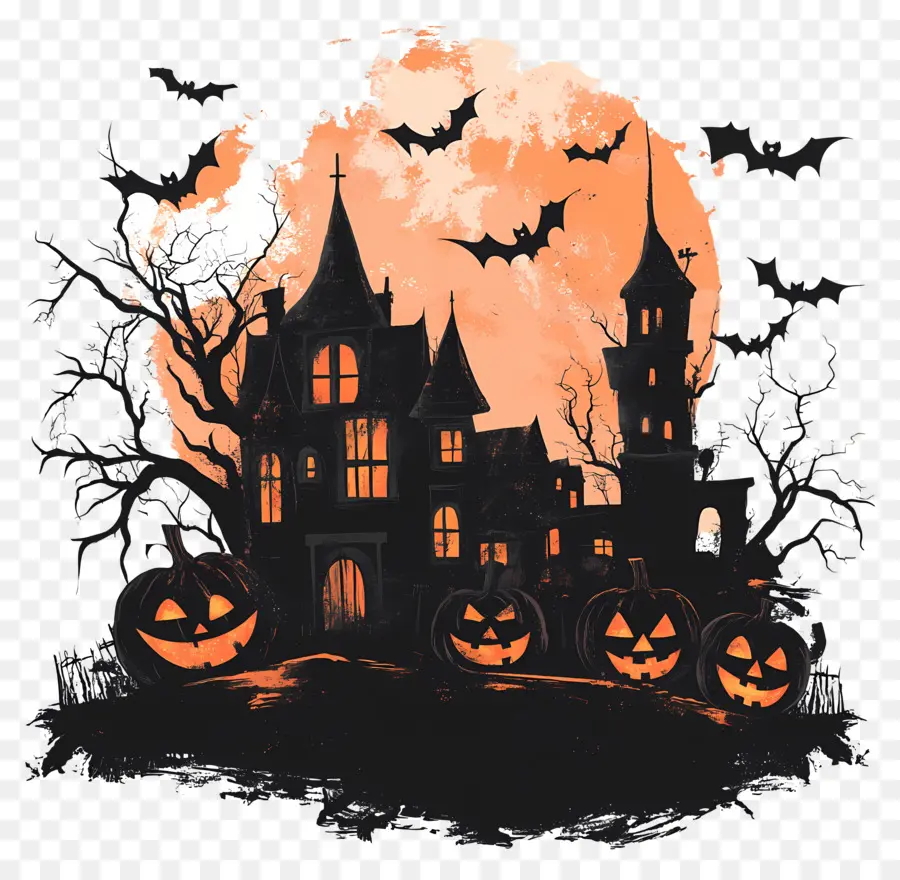 Modelo De Banner De Halloween，Casa Assombrada PNG