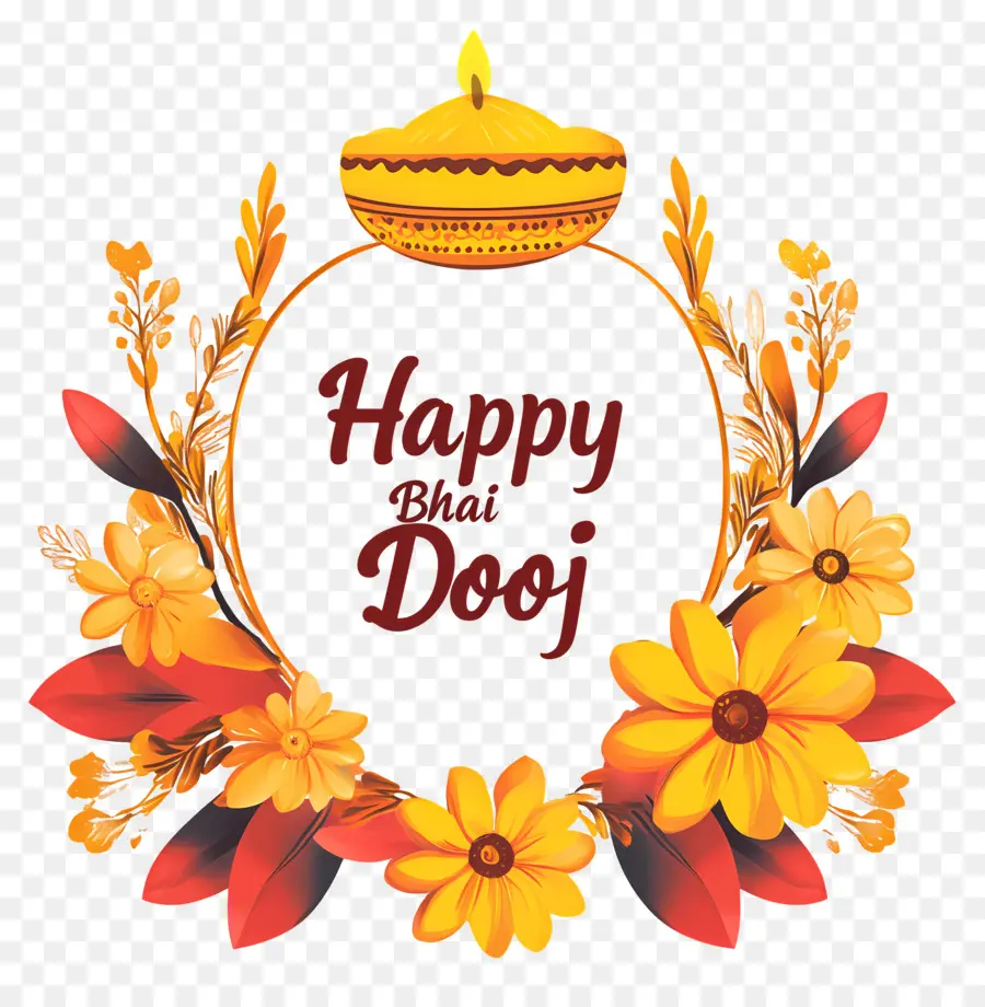 Feliz Bhai Dooj，Coroa De Flores Bhai Dooj PNG