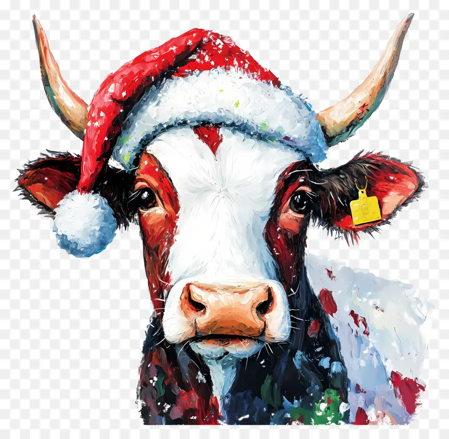 Vaca De Natal，Vaca Colorida Com Chapéu De Papai Noel PNG