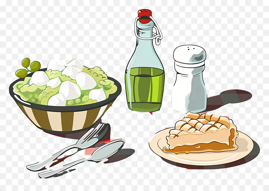 Mesa De Piquenique，Salada E Torta PNG