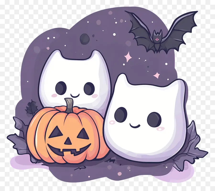 Noite De Halloween，Fantasma Fofo E Abóbora PNG