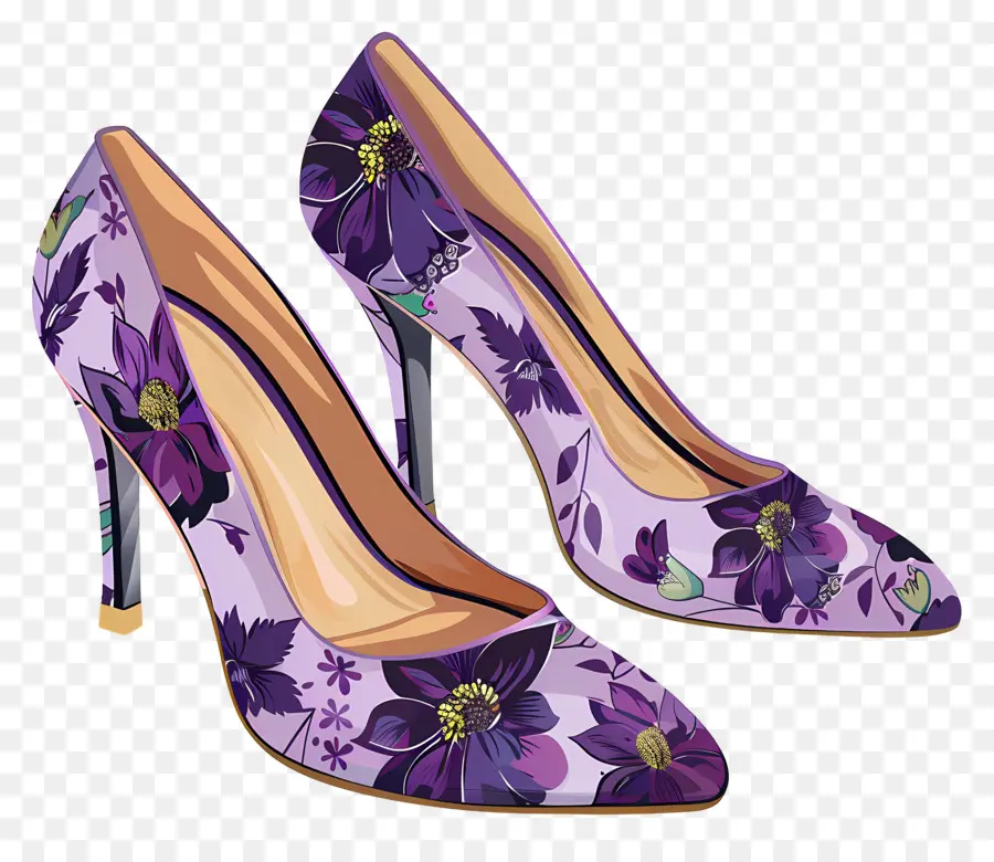 Sapato Estilete，Sapatos Florais Roxos PNG