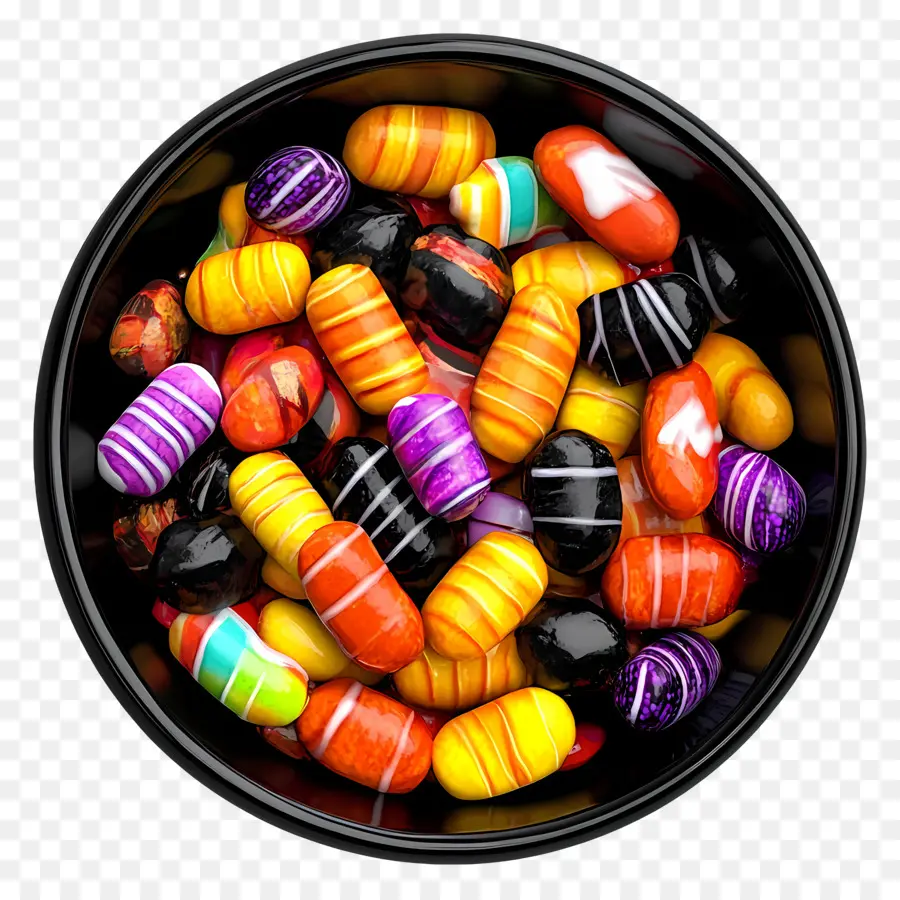 Tigela De Doces De Halloween，Doces Coloridos PNG