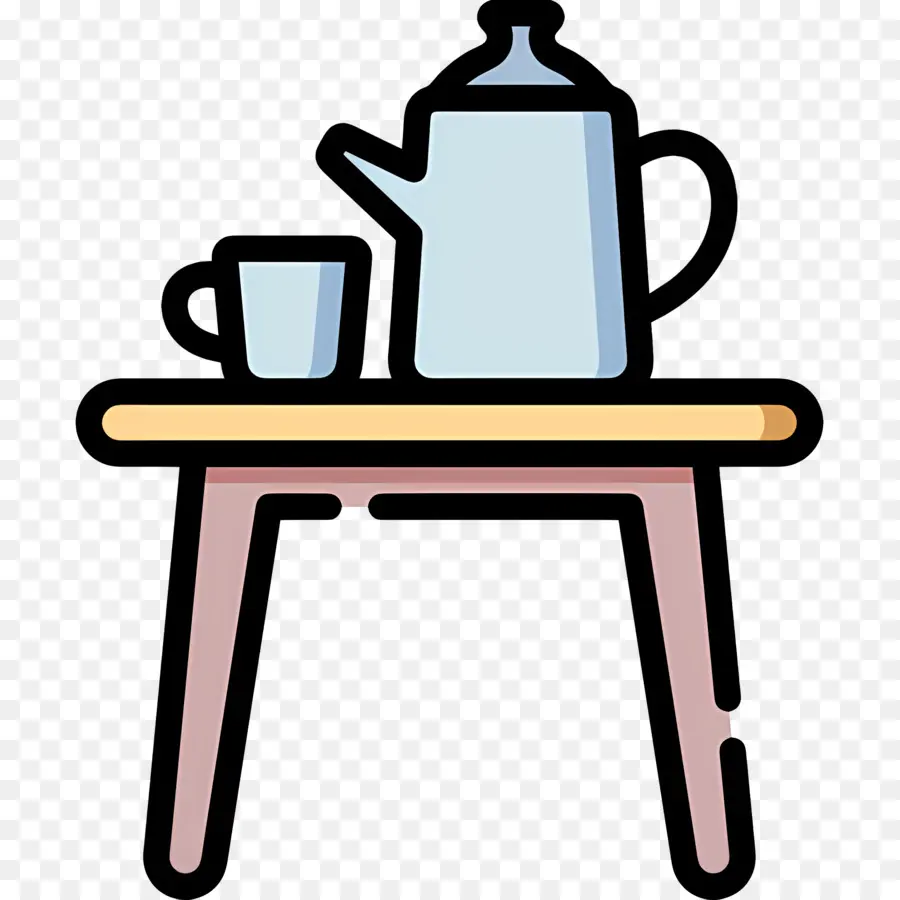 Mesa De Café，Bule E Xícara Na Mesa PNG