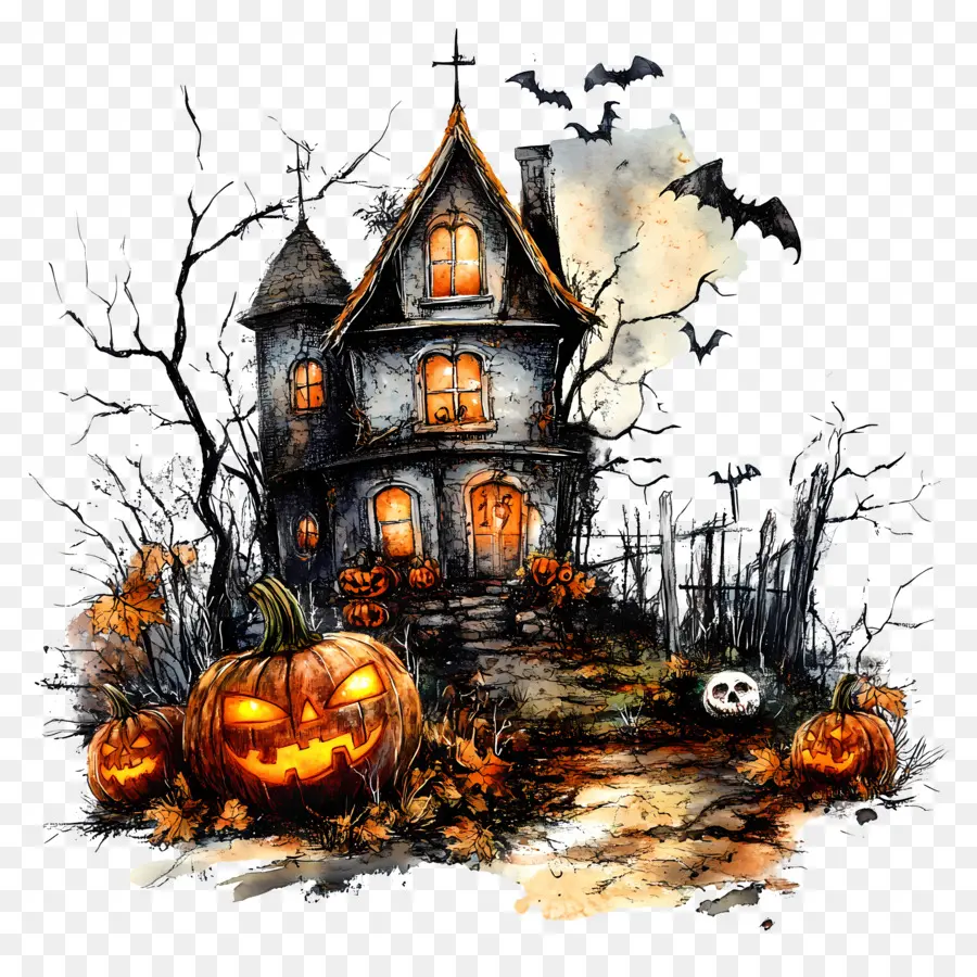 Modelo De Banner De Halloween，Casa Assombrada PNG