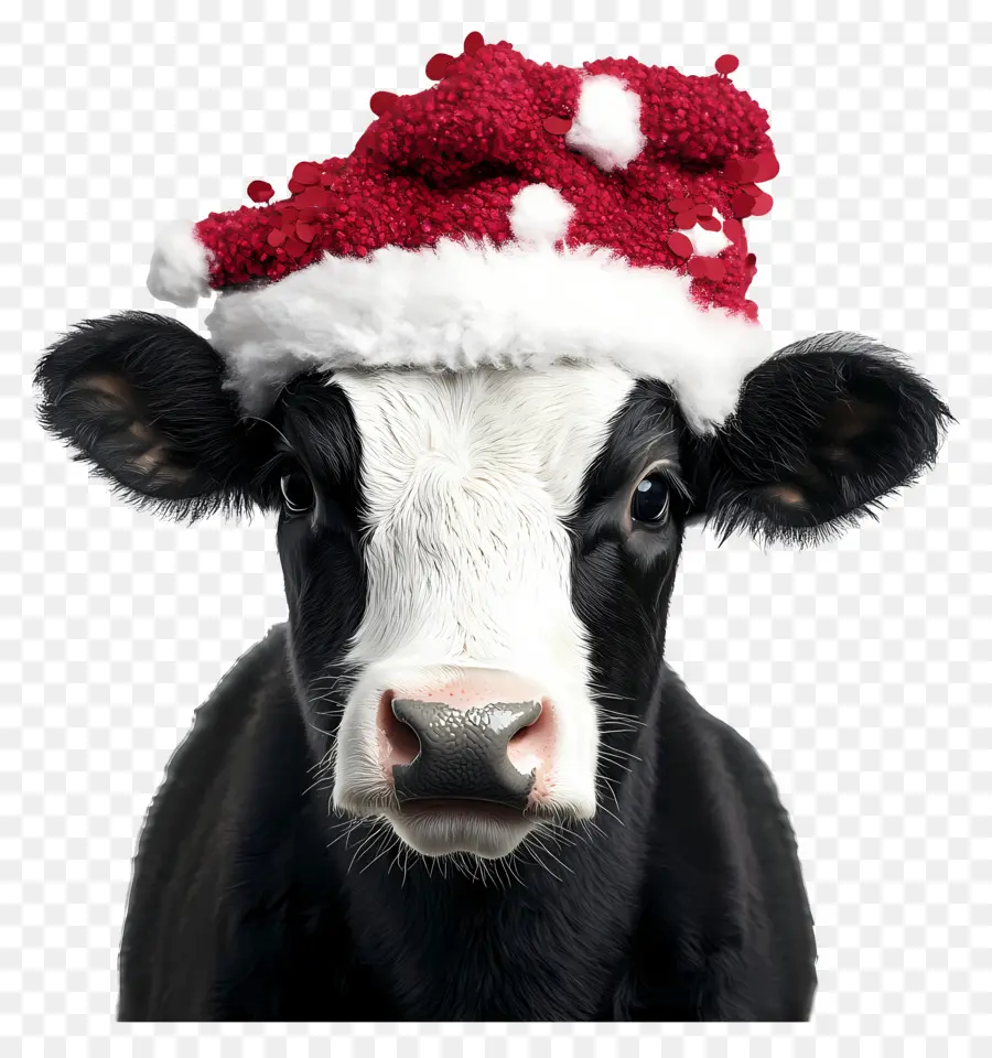 Vaca De Natal，Vaca Com Chapéu De Papai Noel PNG