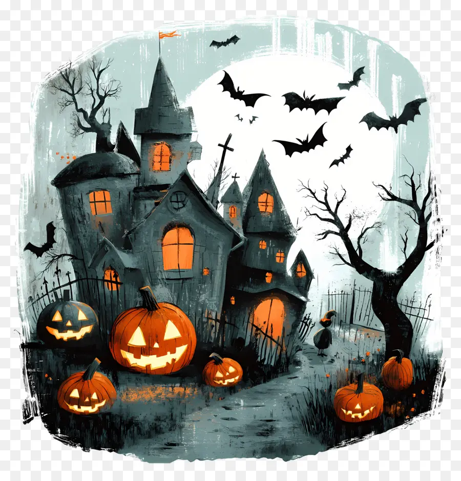 Modelo De Banner De Halloween，Casa Assombrada PNG