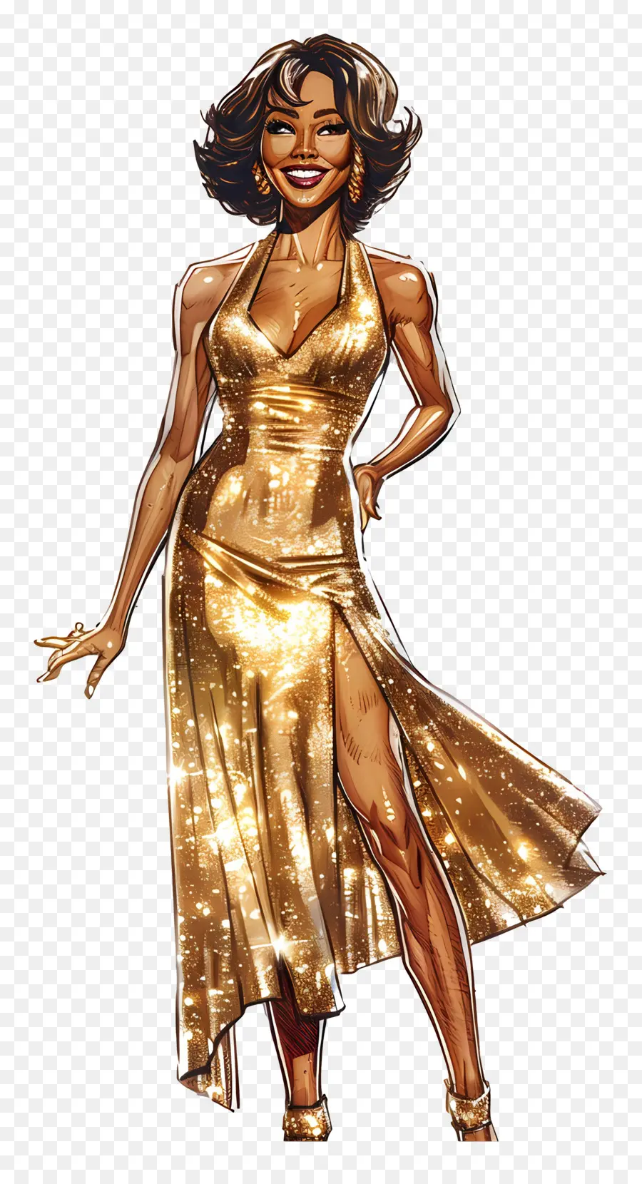 Whitney Houston，Mulher Com Vestido Dourado PNG