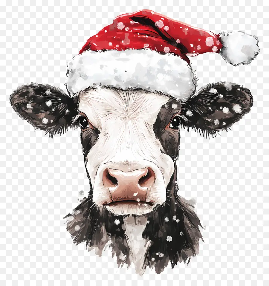 Vaca De Natal，Vaca Com Chapéu De Papai Noel PNG