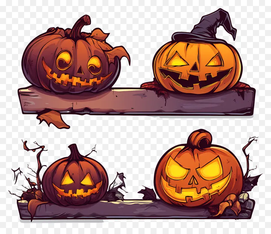 Modelo De Banner De Halloween，Jack O' Lanternas PNG