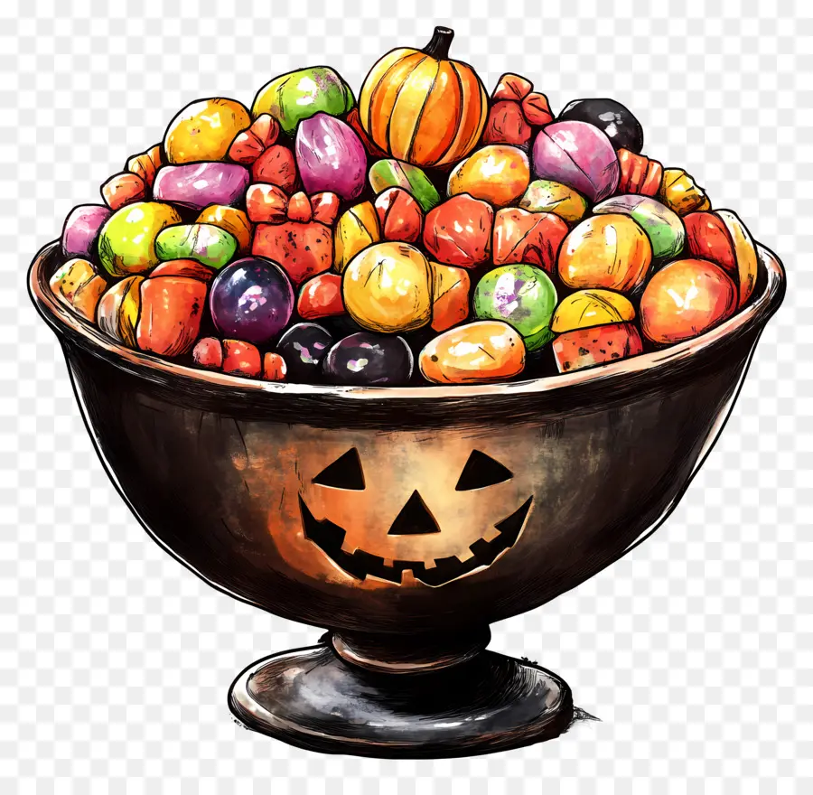 Tigela De Doces De Halloween，Tigela De Doces De Abóbora PNG