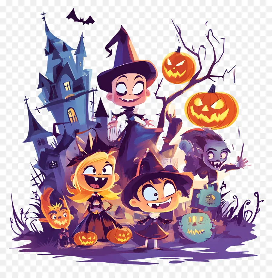 Noite De Halloween，Halloween Kids E Casa Assombrada PNG