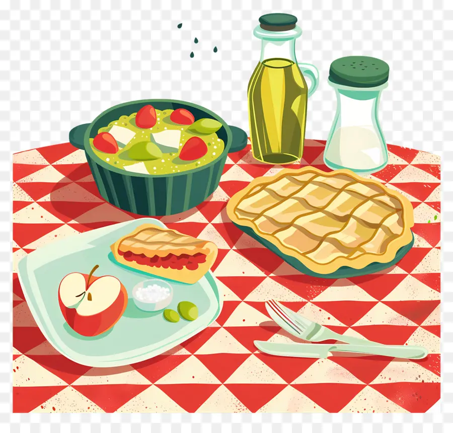 Mesa De Piquenique，Torta E Salada PNG