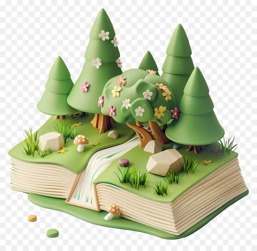 Livros Animados，Livro Aberto Com Floresta PNG