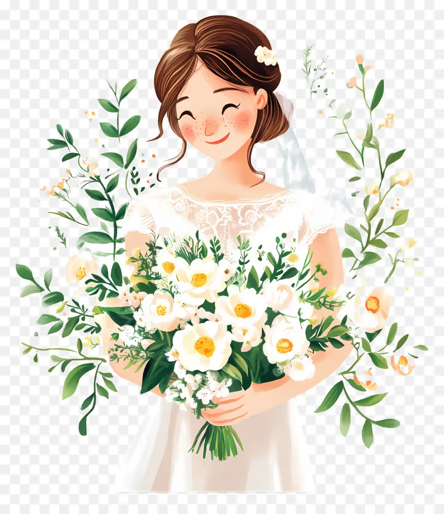 Flores De Casamento，Noiva Com Buquê PNG