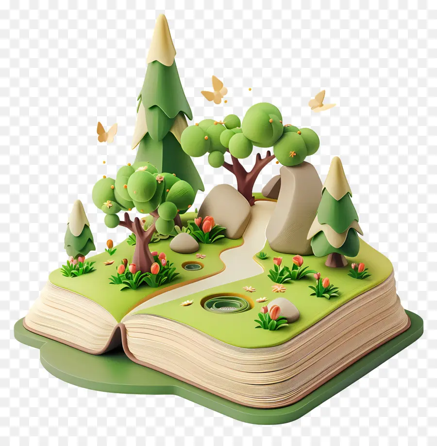 Livros Animados，Livro Aberto Com Floresta PNG