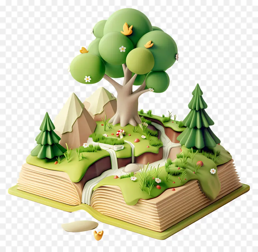 Livros Animados，Livro Aberto Com Floresta PNG