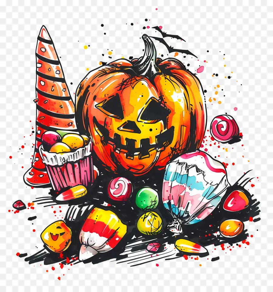 Doces De Halloween，Abóbora E Doces PNG