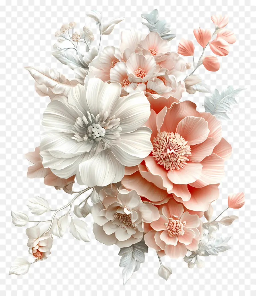 Flores De Casamento，Flores Rosa E Brancas Suaves PNG