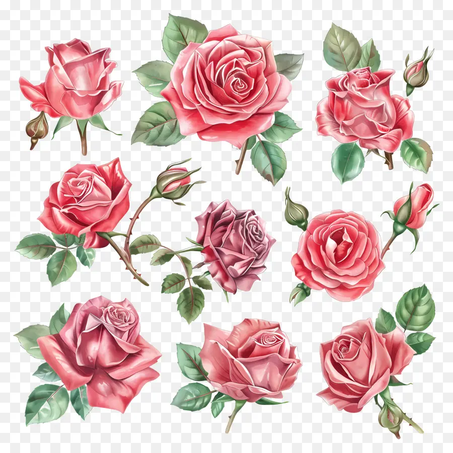 Aquarela Rosa，Rosas Coloridas PNG