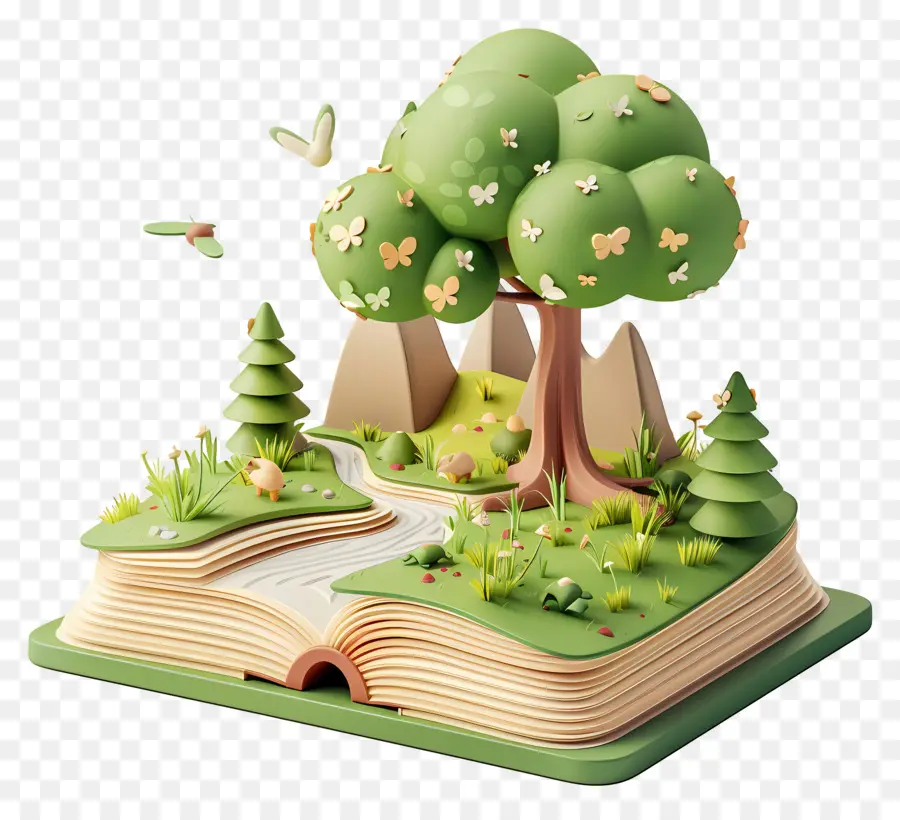 Livros Animados，Livro Aberto Com Floresta PNG