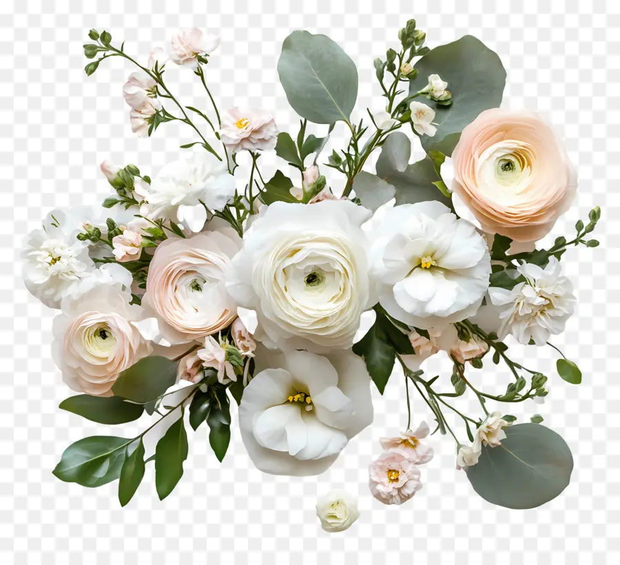 Flores De Casamento，Buquê Floral Branco E Rosa PNG